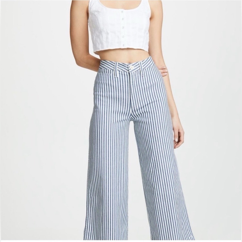 Madewell Emmett Wide-Leg Crop Pants in Herringbone Railroad Stripe Striped pants